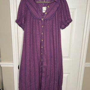 Free People Purple Sundress with Cowl Neck and Puff Sleeves